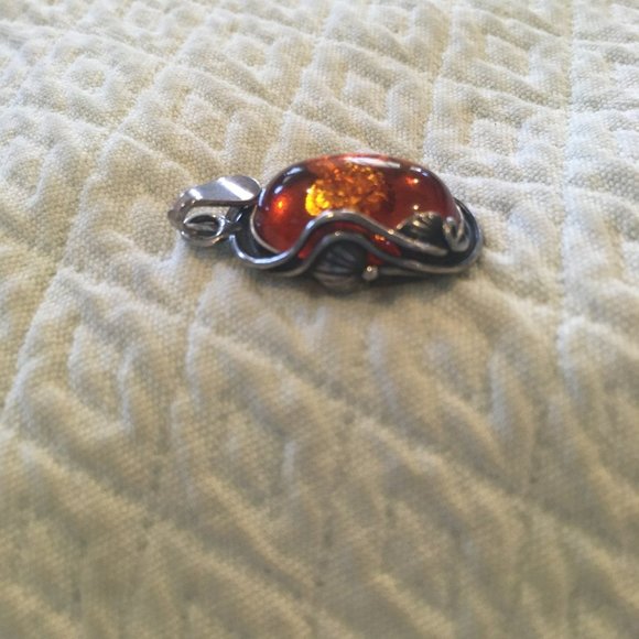 Vintage Silver Art Nouveau Amber Pendant - Picture 2 of 3